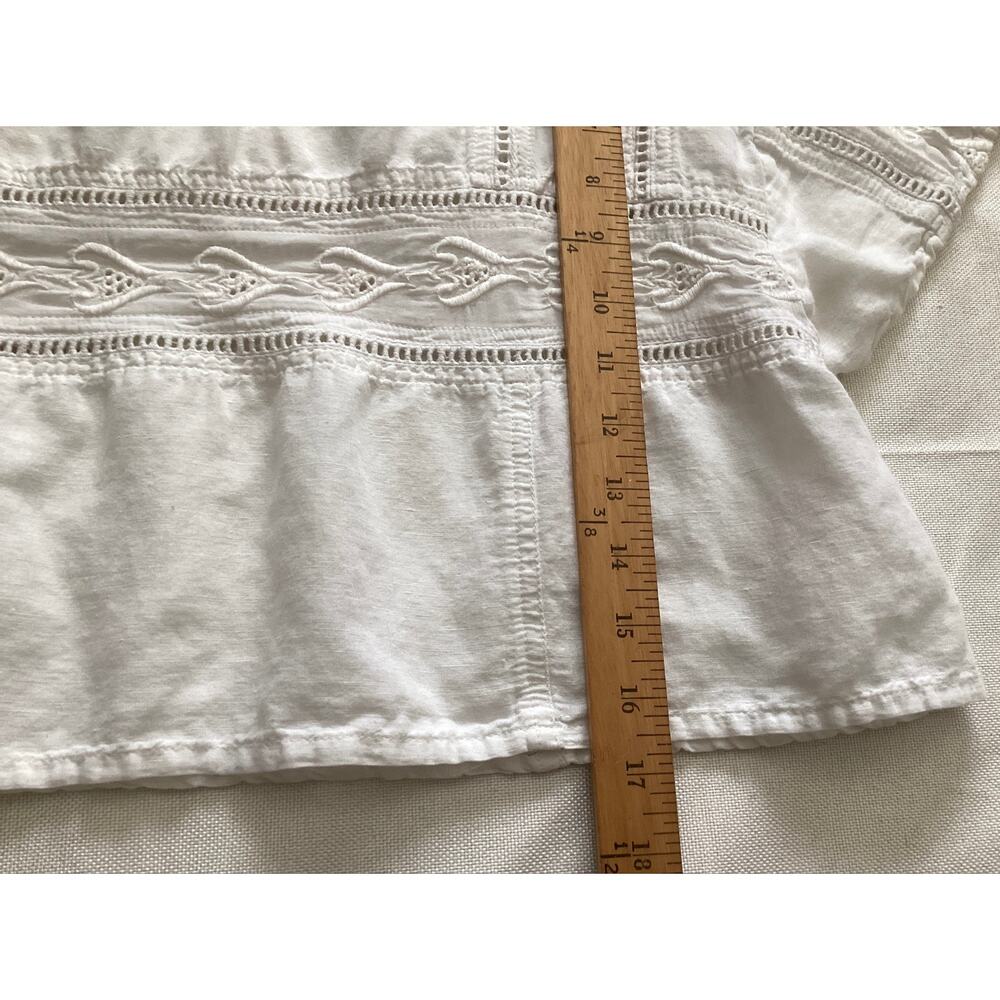 Free People White Cropped Blouse Eyelet Lace Embroidery Shabby Chic Boho XS - Picture 5 of 6